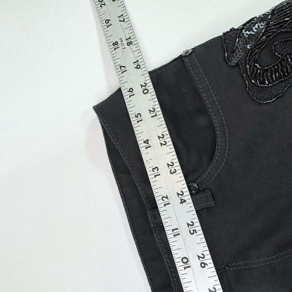 Cache Jeans Womens 8 Black Boot Cut Flare Beaded Sequins Embellished Dark Denim - Picture 5 of 10